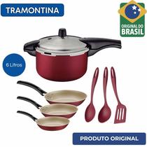 Kit Cozinha 7 Pçs Tramontina Panela de Pressão 6 L Frigideira 3 Pçs Jogo de Utensílios