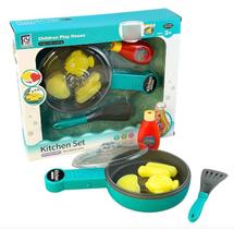 Kit Cozinha Alimentos E Frigideira Magica Com Som E Luz Verde Água