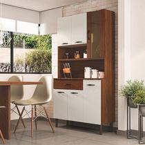 Kit Cozinha Ambiente Golden 6 Portas Nogueira Off White Ripado - Kits Paraná