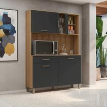 Kit Cozinha Armário Com Balcão Completo 4 Portas 1 Gaveta - Grafite