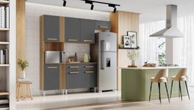 Kit Cozinha Armário e Balcão Juma 7 Portas e 2 Gavetas Atacama/ Grafite - Aramóveis