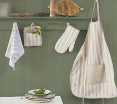 Kit Cozinha -Avental Luva Pano de Prato cor bege
