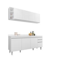 Kit Cozinha Balcão Ágatha e Aéreo com Nicho Aurora 180cm C/ Tampo Branco - Belliv Decor