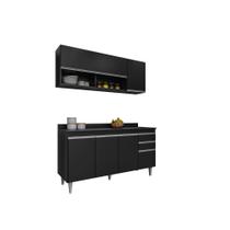 Kit Cozinha Balcão Ayla e Aéreo Maya 150cm C/ Tampo Preto - Vallisa Decor