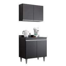 Kit Cozinha Balcão Cooktop e Armário Isis 80cm C/ Tampo Preto - Belliv Decor