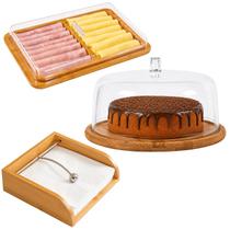 Kit Cozinha Bambu Porta Frios Boleira Mesa Porta Guardanapo Bolo Moderna Organização Gourmet