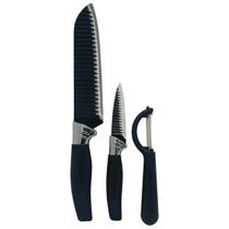 KIT Cozinha Black 3pçs Inox Antiaderente Faca e Descascador