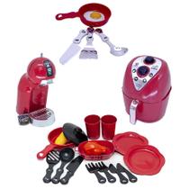 Kit Cozinha Brinquedo Cafeteira Chef Vermelho Air Fryer 19pç