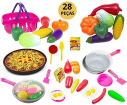 Kit cozinha c/ 28 peças Brinquedo Pizza Comidinhas Legumes Infantil - OMG
