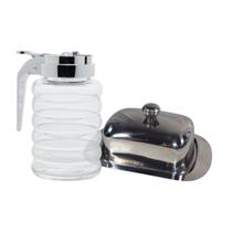 Kit Cozinha Café Da Manhã Açucareiro Vidro Manteigueira Inox Mesa Posta Decorada Armazenamento