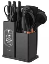 Kit Cozinha California Conjunto 19 Peças Utensílios silicone Preto