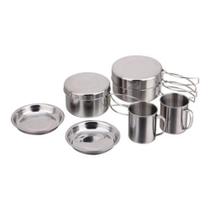 Kit Cozinha Camping 8 Peças Inox Panela Prato Caneca