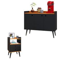 Kit Cozinha Cantinho Café Aparador Buffet Decoração Sala Quarto Mesinha Cabeceira Mesa Lateral 2 Gavetas Retrô - RPM Móveis
