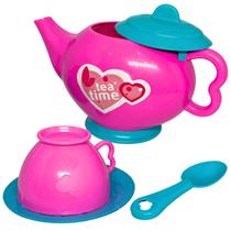 Kit Cozinha Chazinho de Tarde de Brinquedo com Bule Xicara Pratinho Colher 4pcs