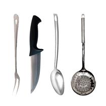 Kit Cozinha Colher De Arroz + Faca + Escumadeira+ Garfo Inox