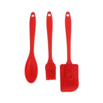 Kit Cozinha Colher Pincel e Espátula de Silicone Vermelho Culinário