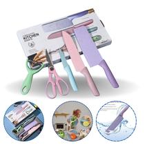Kit Cozinha Colorido - Conjunto de Utensílios de Cozinha com Facas, Tesoura e Descascador (5 Peças)