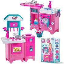 Kit Cozinha Com Geladeira E Lavanderia Com Tábua De Passar Saí Água - Magic Toys