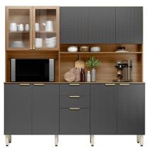 Kit Cozinha Compacta 10 Portas 2 Gavetas Ruby Amêndola Grafito