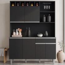 Kit Cozinha Compacta 130cm Com 6 Portas 1 Gaveta Alice Preto Fosco - AJL Móveis