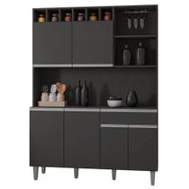 Kit Cozinha Compacta Alice 130cm Com 6 Portas e 1 Gaveta Cinza Escuro - Desk Design