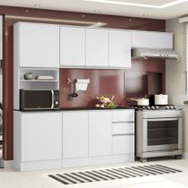 Kit Cozinha Compacta Armário Com Balcão Para Pia Multiuso 9 Portas Basculante 5 Prateleiras Branco