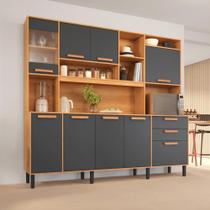 Kit Cozinha Compacta Itatiaia Nápoles 220cm em Madeira Cinamomo/Grafite