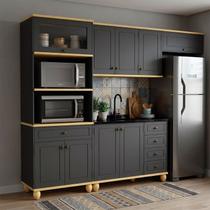 Kit Cozinha Compacta Modulada 4 Peças MDF 280cm Joy Yescasa Preto/Natural
