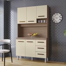 Kit Cozinha Compacta Vitória 118 cm 4 Portas 3 Gavetas Moblis cor: Savana Off White