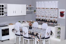 Kit Cozinha Completa 10 Peças Cortina 2m Toalha de Mesa 8 Lugares Capa de Cadeira Tubular Estampada Galo Cozinheiro - Ametista Decorações