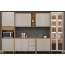 Kit Cozinha Completa 6 Peças Allure (2Aéreos+2Balcões+1Cristaleira+1Paneleiro) CP06 Jequitiba/Gris Fosco - Linea Brasil