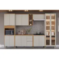 Kit Cozinha Completa 6 Peças Allure (2Aéreos+2Balcões+1Cristaleira+1Paneleiro) CP07 Jequitiba/Gris Fosco - Linea Brasil