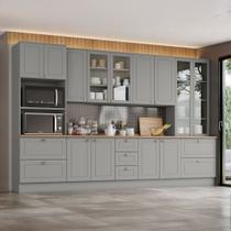 Kit Cozinha Completa 6 Peças MDF com Torre Quente 2 Fornos e Cristaleira Americana Cinza/Nature Kit Cozinha Completa 6 Peças MDF com Torre Quente 2 Fornos e Cristaleira Americana Cinza/Nature