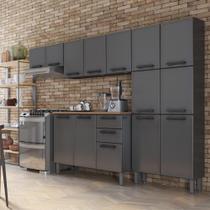 Kit Cozinha Completa Bertolini Estilo em Aço 1 Balcão 1 Paneleiro e 2 Armários Aéreos Cor Grafite