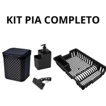 Kit Cozinha Completa Escorredor De Louça + Lixeira de Pia 5 litros + Porta Detergente + Rodo de Pia