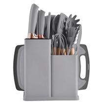 Kit Cozinha Completo 19 Peças em Silicone, Facas Inox e Tábua de Corte MM House