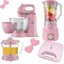 Kit Cozinha Completo Britânia Rosa 4 Peças com Sanduicheira e Liquidificador 220V