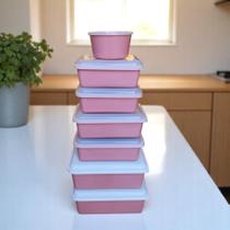 Kit Cozinha Conjunto jogo de potes 7 POTE Organizador Plástico vasilhas Marmita Cor Rosé ou Bege