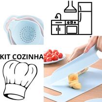 Kit Cozinha Conjunto Multifuncional 3 em 1 + Faca Serrilhada Plástico Para Vegetais Frutas Pão Bolo