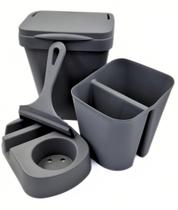 Kit cozinha cor cinza 04 pçs com 01 rodinho 01 lixeira 01 porta detergente 01 escorredor talher Kit cozinha cor cinza 04 pçs com 01 rodinho 01 lixeira 01 porta detergente 01 escorredor talher