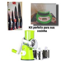Kit cozinha cortador fatiador manual kit de facas e balança digital praticidade e agilidade