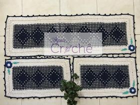 Kit Cozinha Crochê Retangular Grande 3 Peças