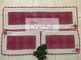 Kit Cozinha Crochê Retangular Grande 3 Peças