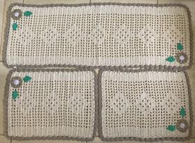 Kit Cozinha Crochê Retangular Médio com Aplicação 3 Peças