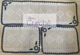 Kit Cozinha Crochê Retangular Médio com Aplicação 3 Peças