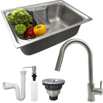 Kit Cozinha Cuba Gourmet Inox 304 60x42 Com Torneira Monocomando Porta Detergente 500ml Valvula E Sifão Flexivel Universal Kit Pia Cozinha 5 Peças