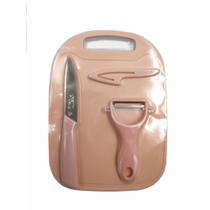 Kit Cozinha Culinária 3 Peças Tábua + Faca + Descascador Kit Cozinha Culinária 3 Peças Tábua + Faca + Descascador