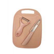 Kit Cozinha Culinária 3 Peças Tábua + Faca + Descascador