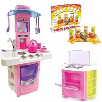 Kit Cozinha de Brinquedo Infantil Com Fogão e Vamos Lanchar