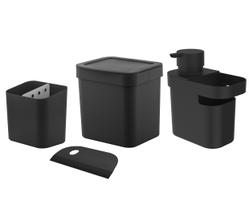 Kit Cozinha Dispenser Detergente Porta Esponja Rodinho Lixeira 2,5L Pia Escorredor Talheres - Ou